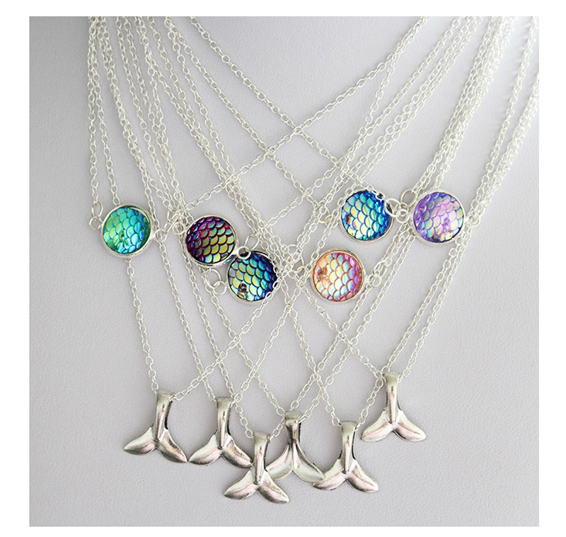 Fashion Silver + Light Purple Double Mermaid Necklace,Multi Strand Necklaces
