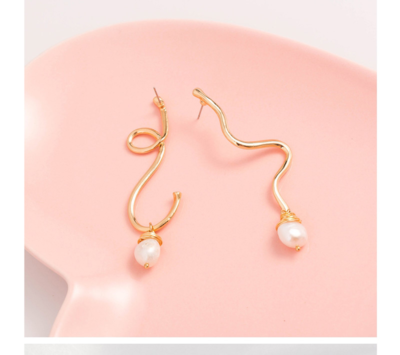 Fashion Gold Woven Natural Freshwater Pearl Geometric Earrings,Drop Earrings