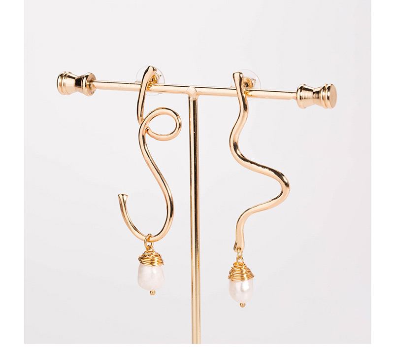 Fashion Gold Woven Natural Freshwater Pearl Geometric Earrings,Drop Earrings