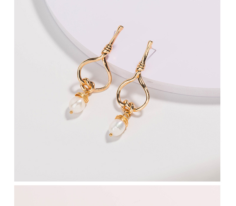Fashion Gold Shaped Knotted Natural Freshwater Pearl Earrings,Drop Earrings