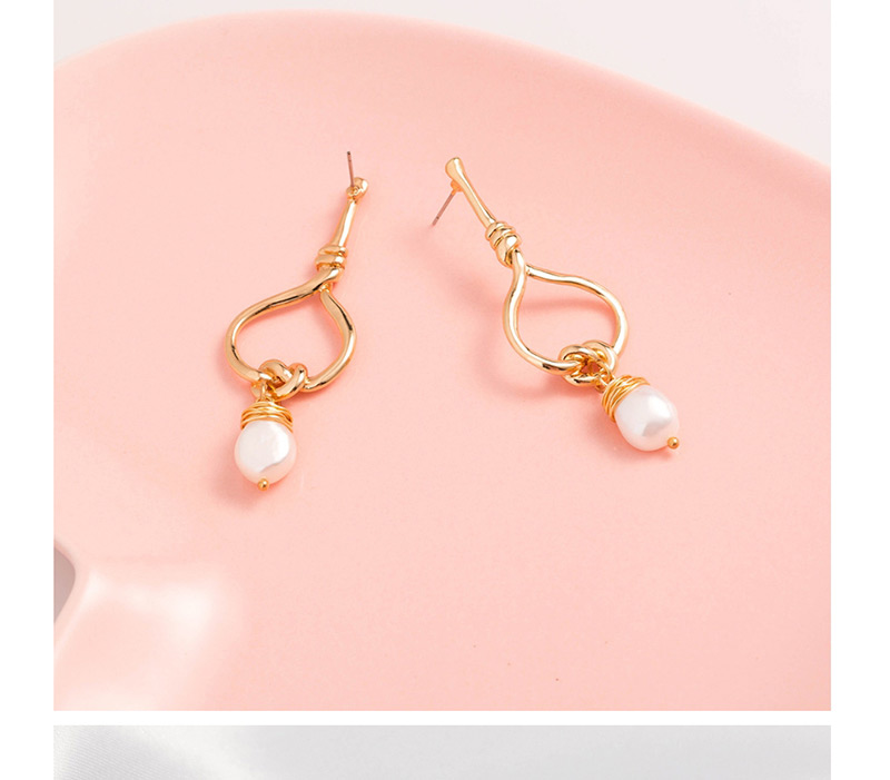 Fashion Gold Shaped Knotted Natural Freshwater Pearl Earrings,Drop Earrings