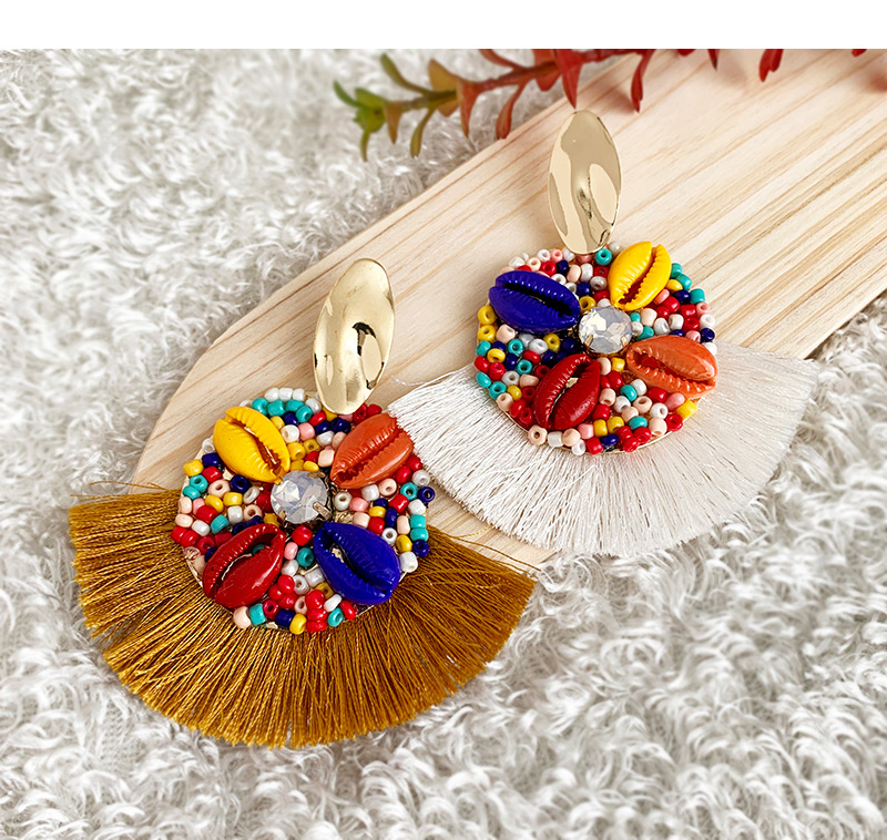 Fashion Ginger Yellow Alloy Rice Beads Shell Tassel Earrings,Drop Earrings