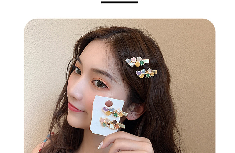 Fashion C Section #square + Five-pointed Star Clip Geometric Round Star Drop Hair Clip,Hairpins