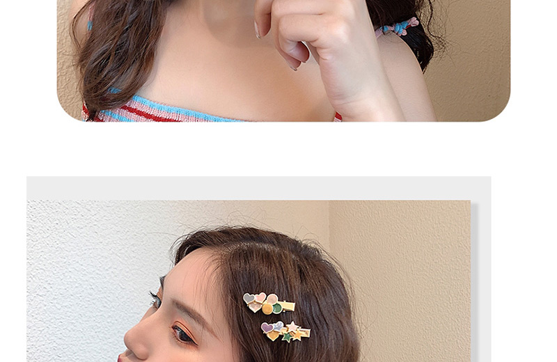 Fashion A Section #圆+桃心 Clip Geometric Round Star Drop Hair Clip,Hairpins