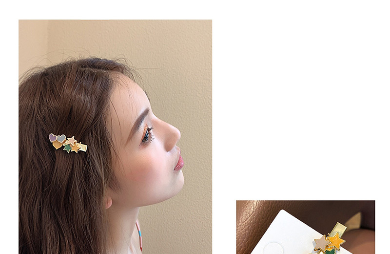 Fashion C Section #square + Five-pointed Star Clip Geometric Round Star Drop Hair Clip,Hairpins
