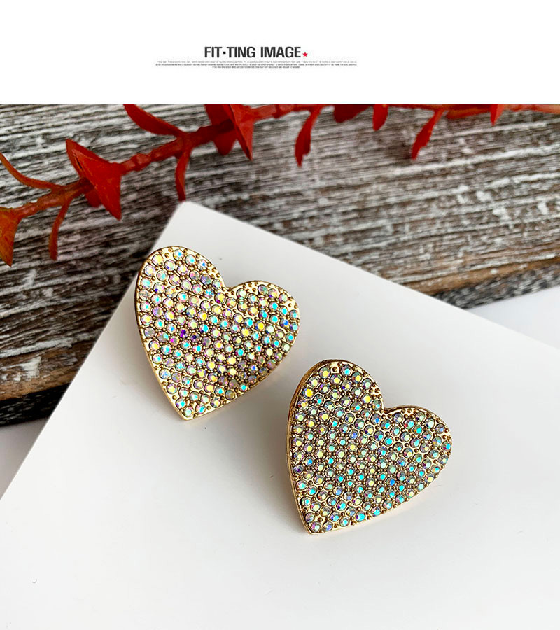 Fashion Ab Color Alloy Diamond Heart Earrings,Stud Earrings