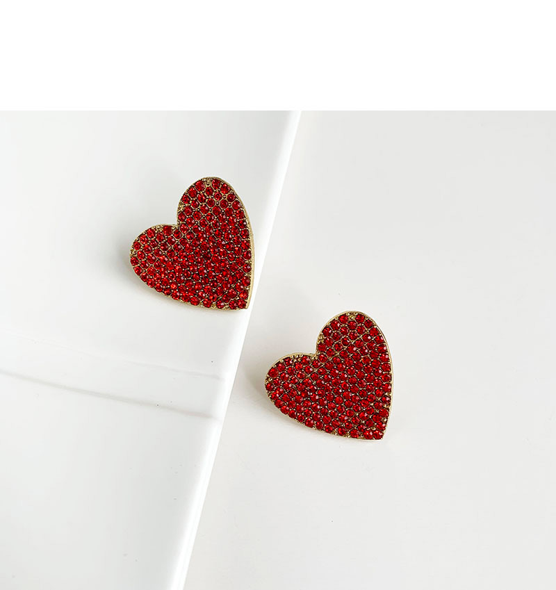 Fashion Red Alloy Diamond Heart Earrings,Stud Earrings