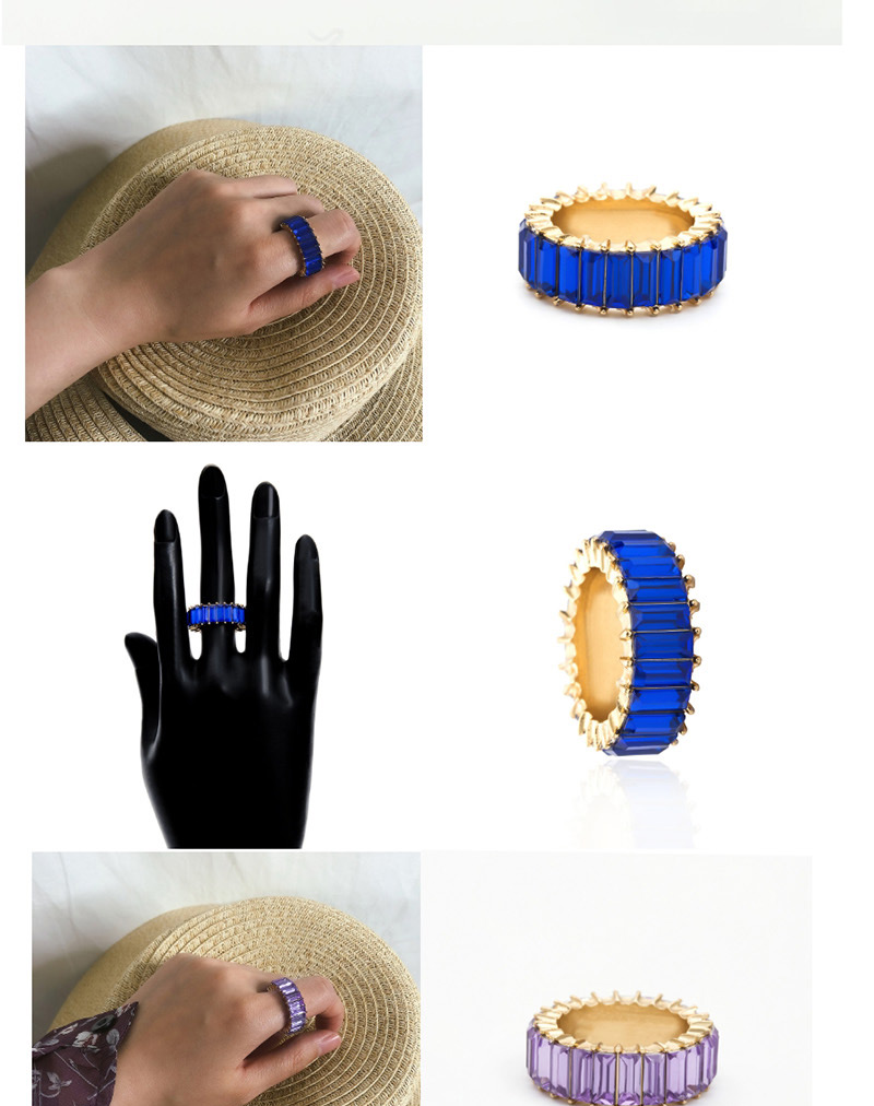 Fashion Royal Blue Geometric Acrylic Square Zircon Ring,Fashion Rings