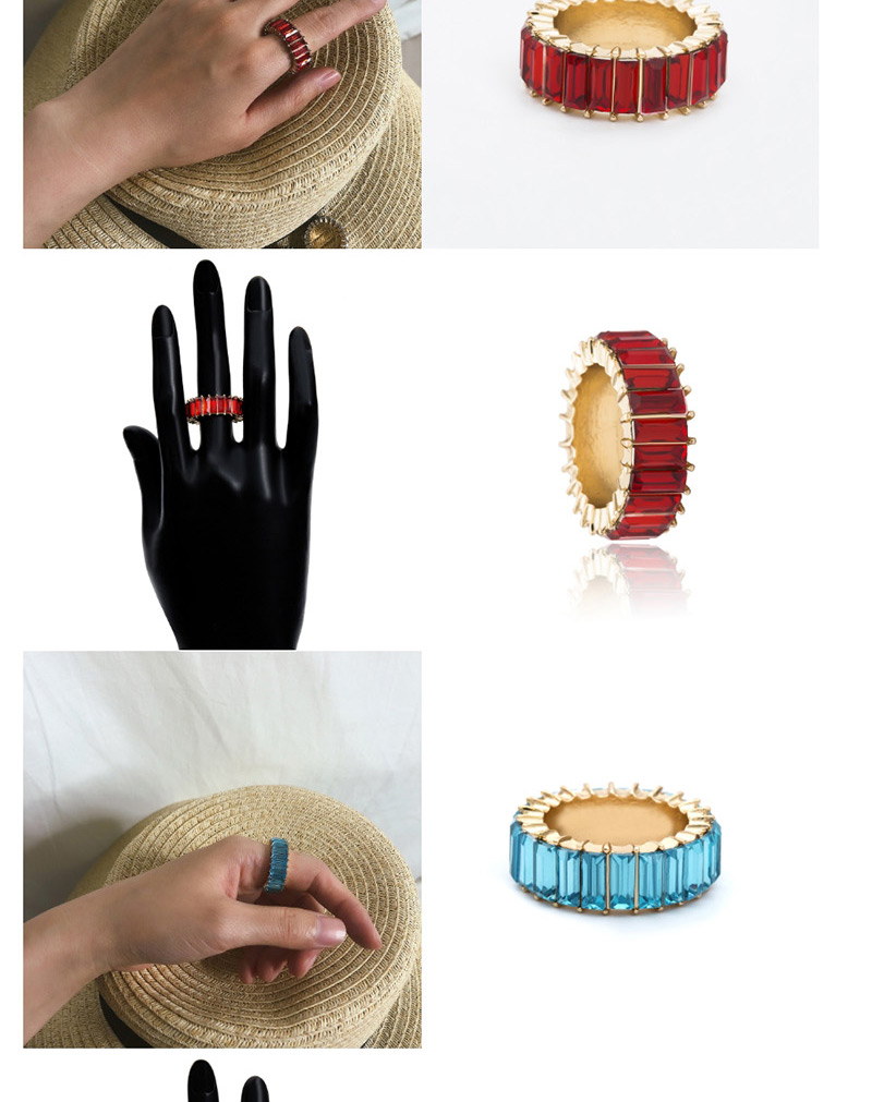 Fashion Red Geometric Acrylic Square Zircon Ring,Fashion Rings