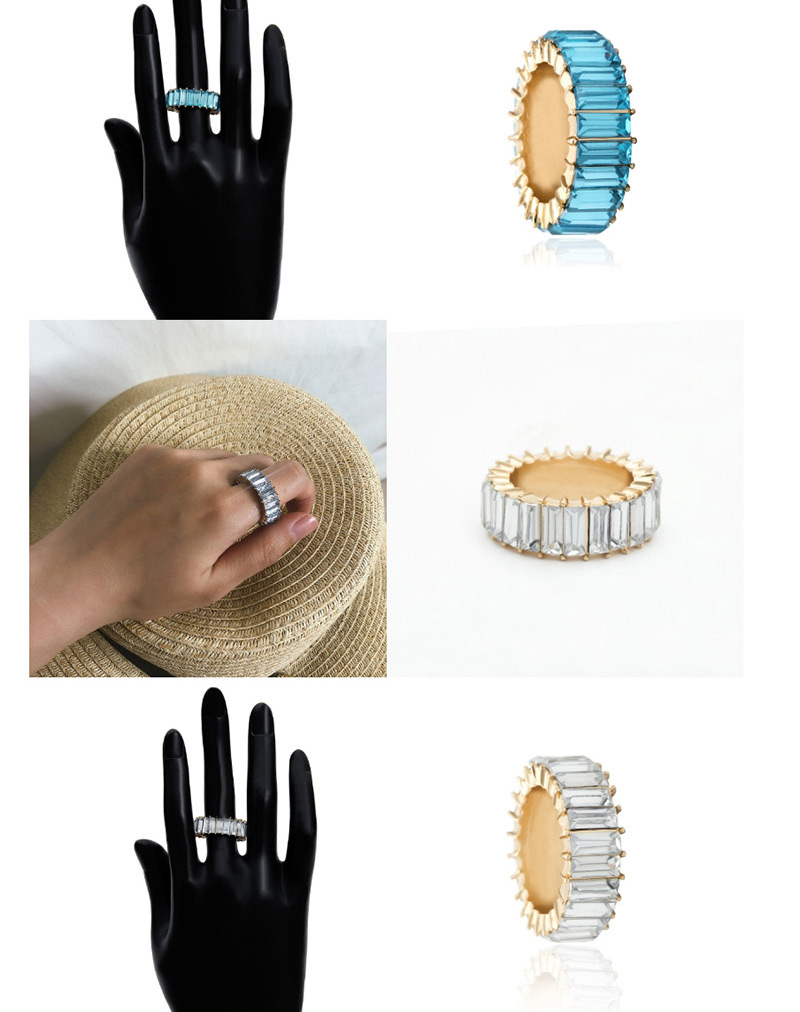 Fashion Color Mixing Geometric Acrylic Square Zircon Ring,Fashion Rings