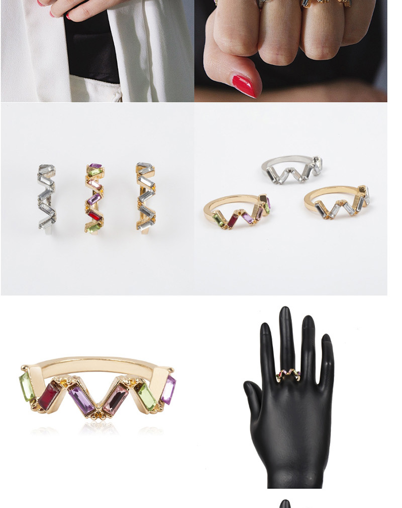 Fashion White K Transparent W Shape Geometric Acrylic Square Zircon Ring,Fashion Rings