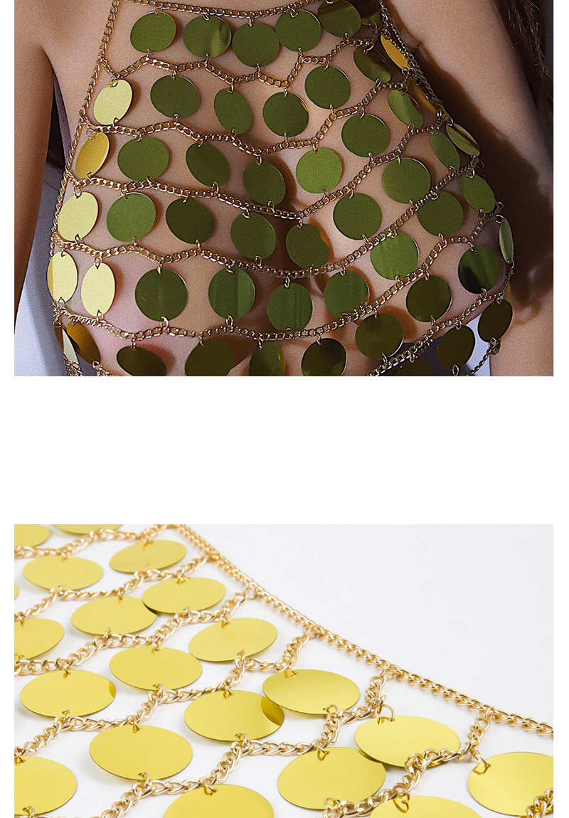 Fashion White K Wavy Chain Multi-layer Geometric Round Sequins Body Chain,Body Piercing Jewelry