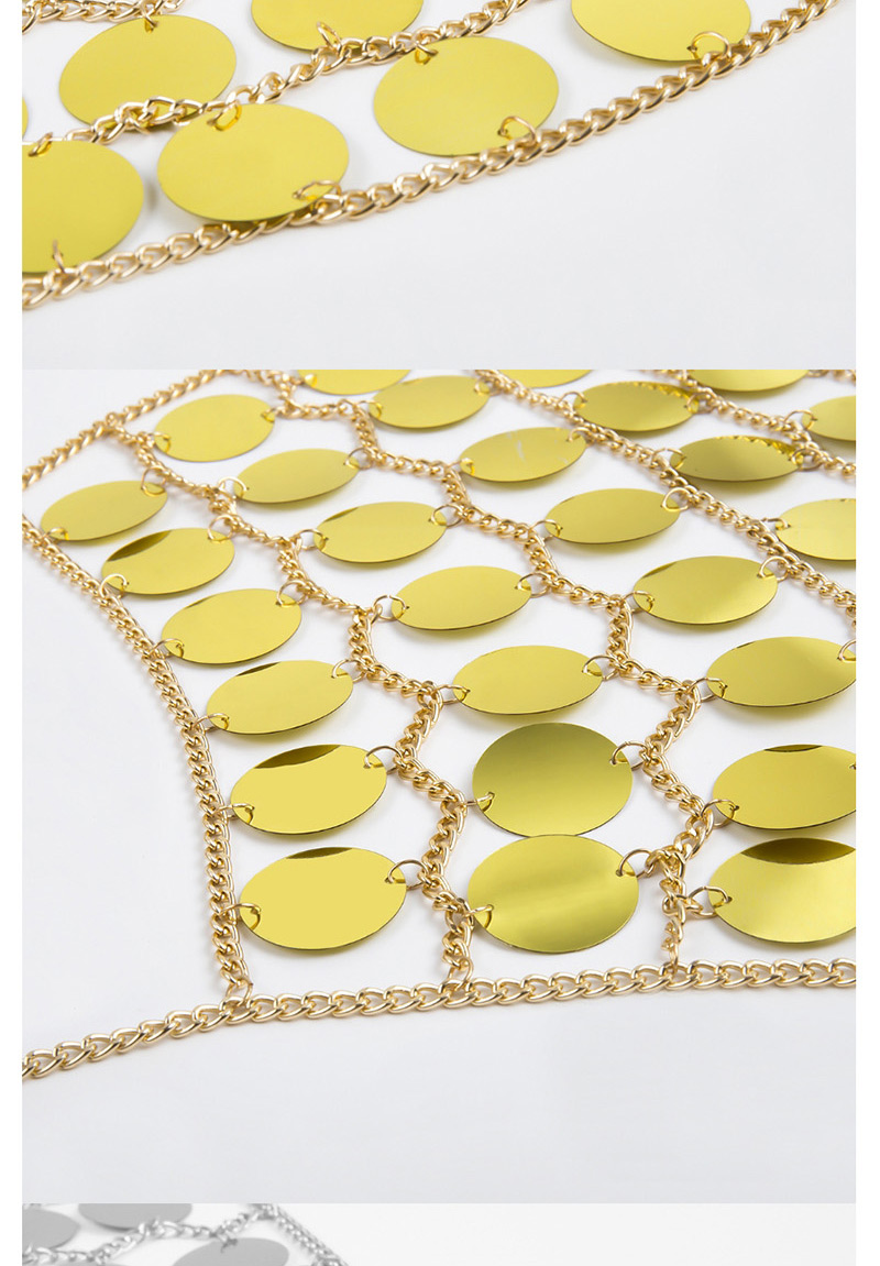 Fashion Gold Wavy Chain Multi-layer Geometric Round Sequins Body Chain,Body Piercing Jewelry