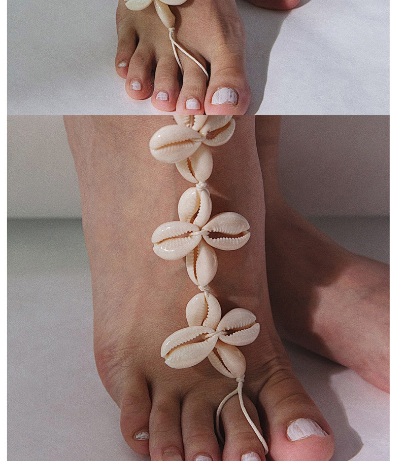 Fashion White Flower Geometric Beaded Woven Shell Cotton Wax Line Anklet,Fashion Anklets