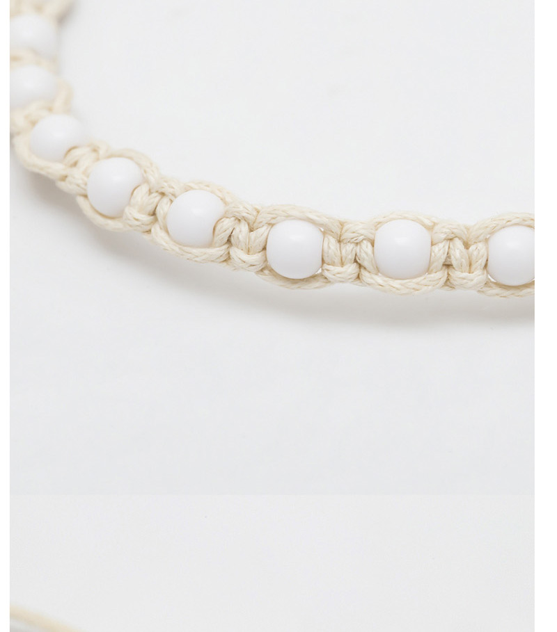 Fashion White Flower Geometric Beaded Woven Shell Cotton Wax Line Anklet,Fashion Anklets