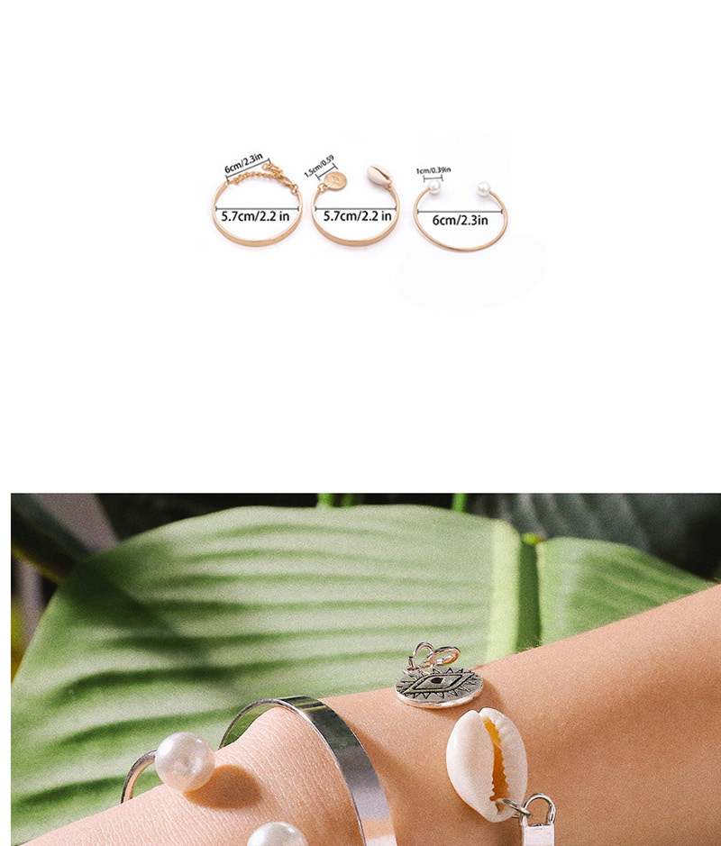 Fashion White K Geometric Eye Relief Pearl Shell Glossy Bracelet Set,Fashion Bangles