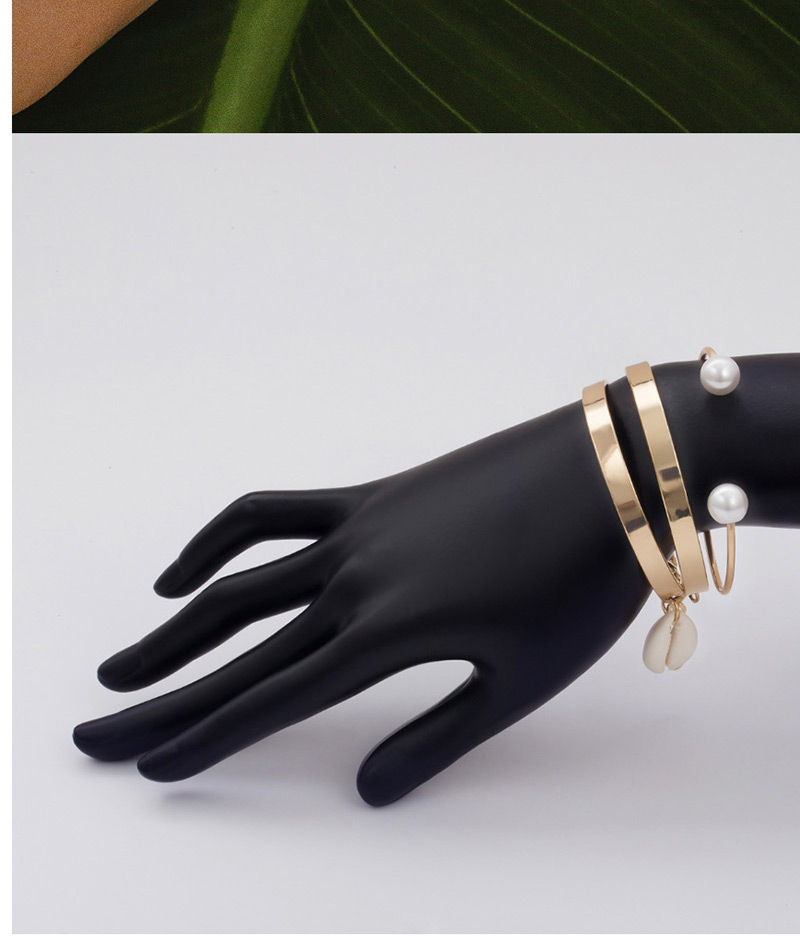 Fashion Gold Geometric Eye Relief Pearl Shell Glossy Bracelet Set,Fashion Bangles