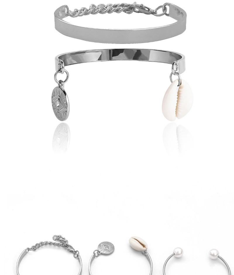 Fashion White K Geometric Eye Relief Pearl Shell Glossy Bracelet Set,Fashion Bangles