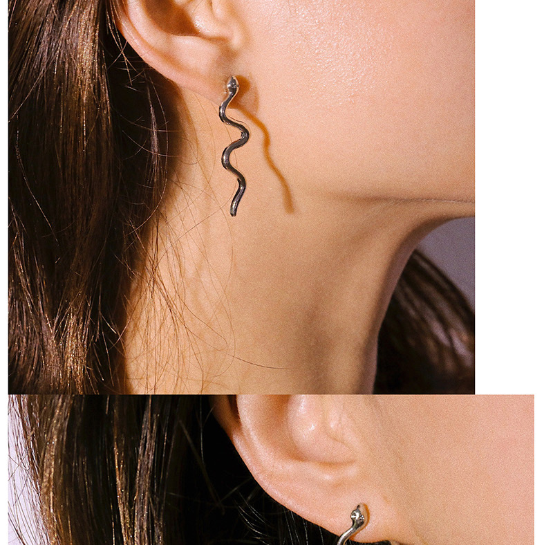 Fashion Gold Curved Alloy Serpentine Geometric Earrings,Stud Earrings