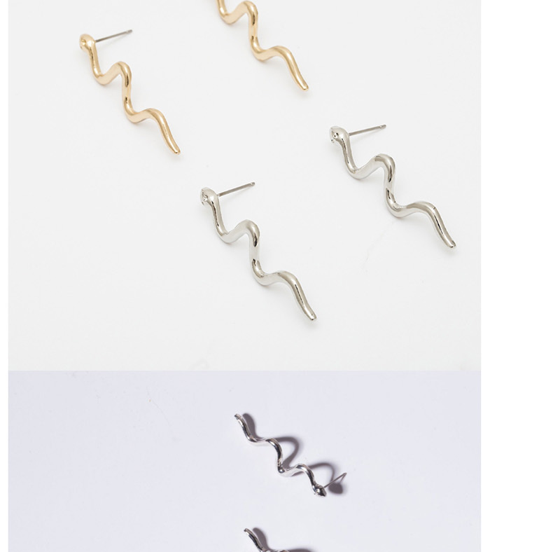 Fashion Gold Curved Alloy Serpentine Geometric Earrings,Stud Earrings
