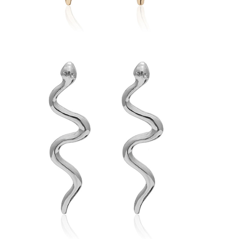 Fashion Silver Curved Alloy Serpentine Geometric Earrings,Drop Earrings