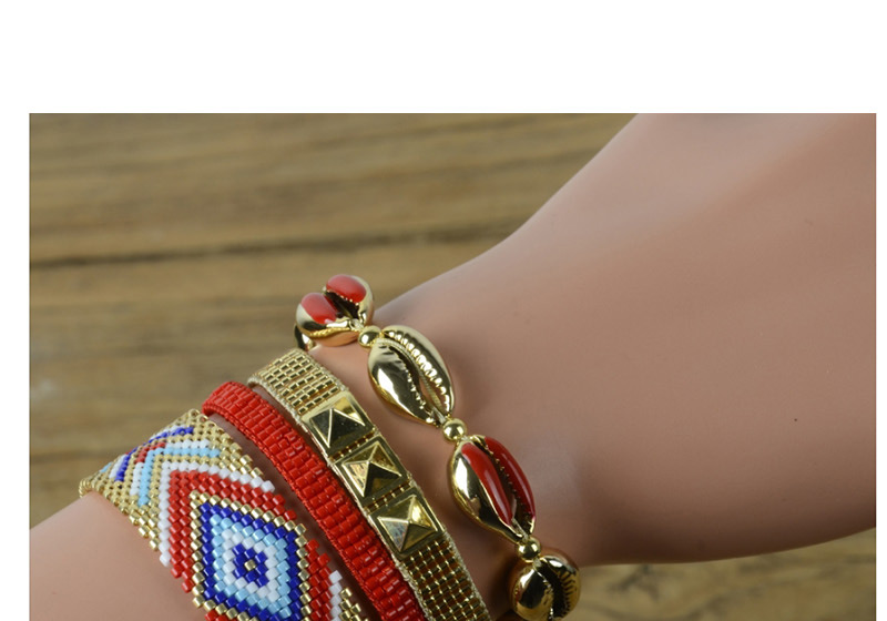 Fashion Gold Geometric Rivet Shell Rice Beads Woven Bracelet,Beaded Bracelet