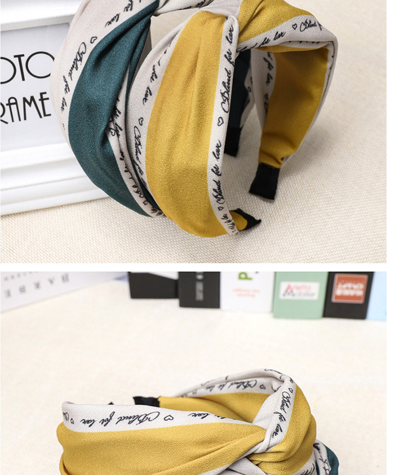 Fashion Green Letter Color Matching Wide Side Knotted Headband,Head Band