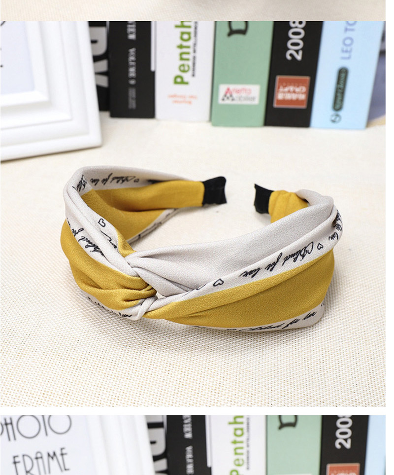 Fashion Yellow Letter Color Matching Wide Side Knotted Headband,Head Band
