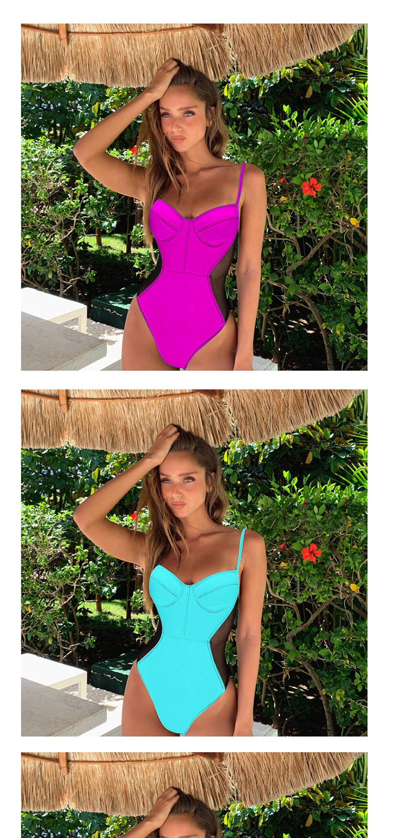 Fashion Blue Mesh One-piece Swimsuit,One Pieces
