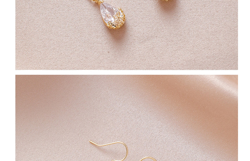Fashion Gold Zircon Pierced Flower Earrings With Water Drops,Drop Earrings