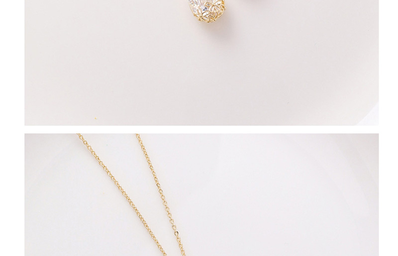 Fashion Gold Zircon Hollow Flower Necklace With Water Drops,Pendants