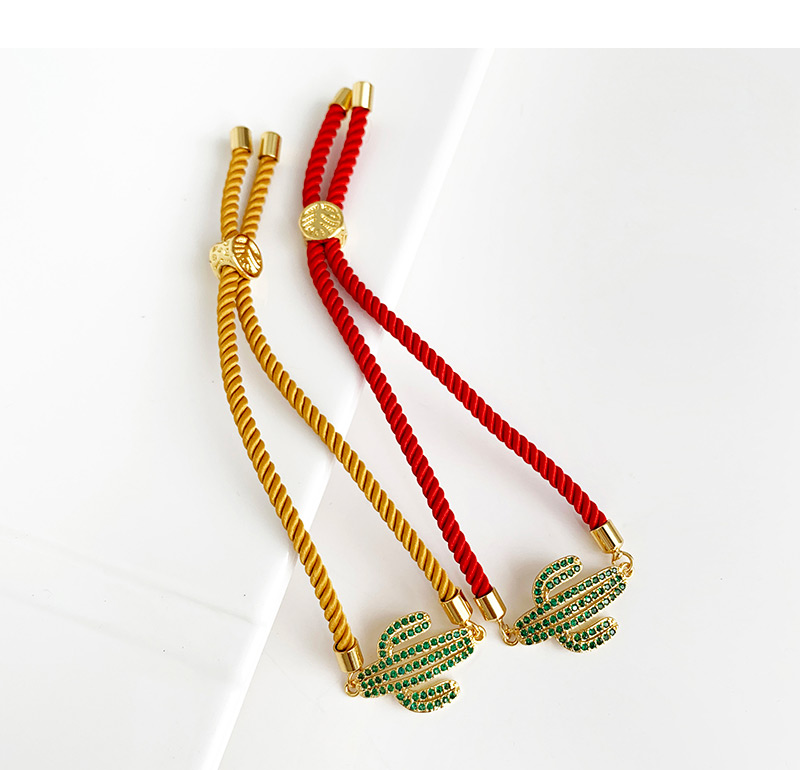 Fashion Red Copper Inlaid Zircon Braided Rope Cactus Bracelet,Bracelets