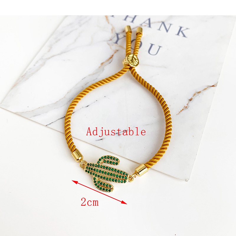 Fashion Khaki Copper Inlaid Zircon Braided Rope Cactus Bracelet,Bracelets