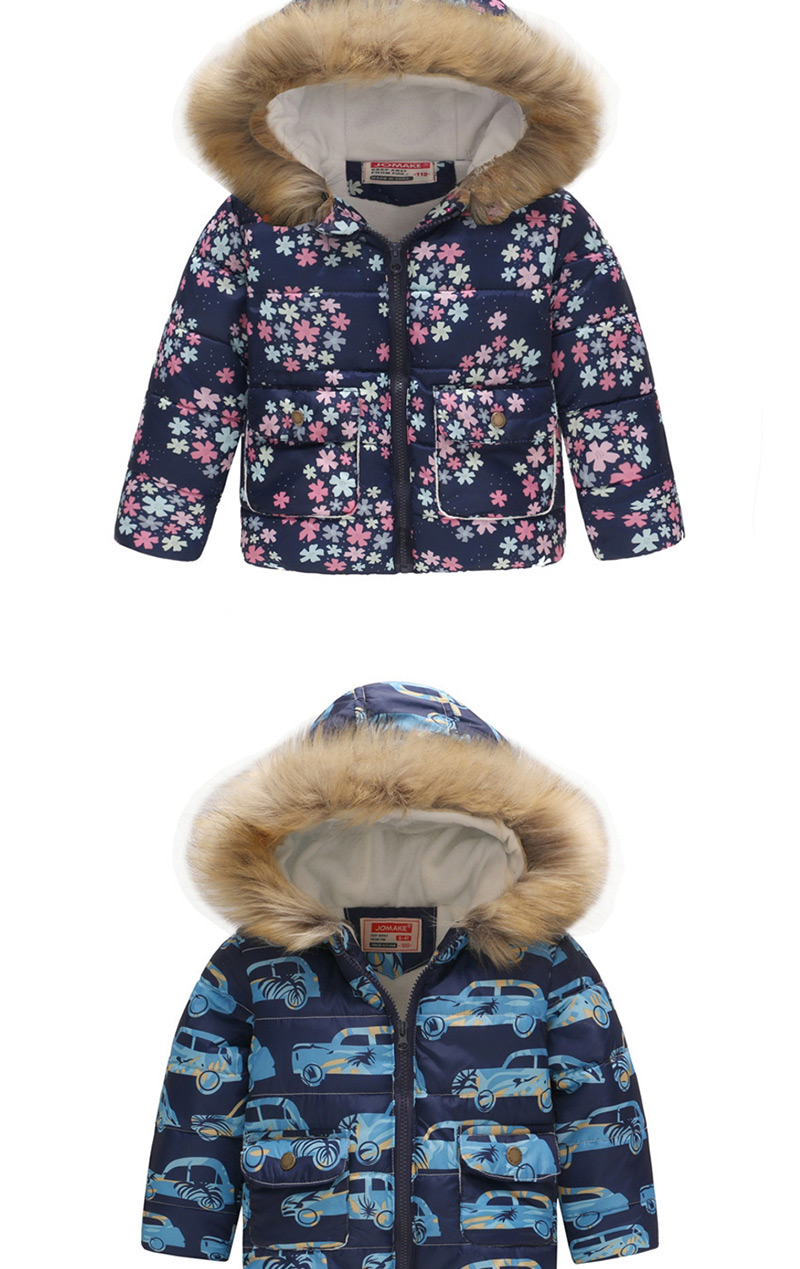 Fashion Blue-colored Car Printed Hooded Children