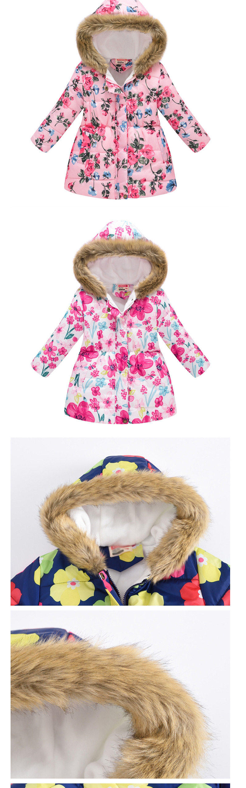 Fashion Mid-colored Butterfly Cartoon Printed Fur Collar Hooded Big Children