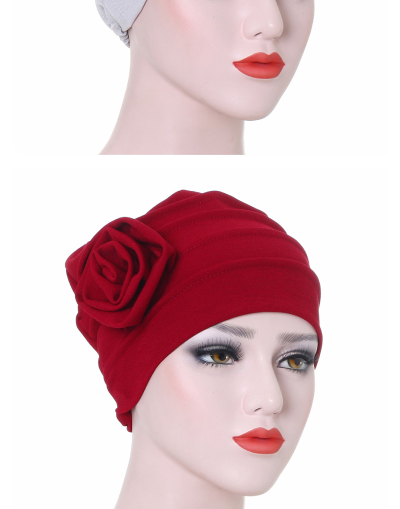Fashion Gray Side Flower Turban Cap,Beanies&Others