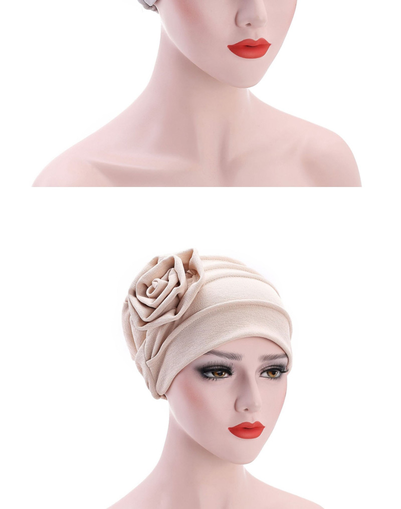 Fashion Beige Side Flower Turban Cap,Beanies&Others
