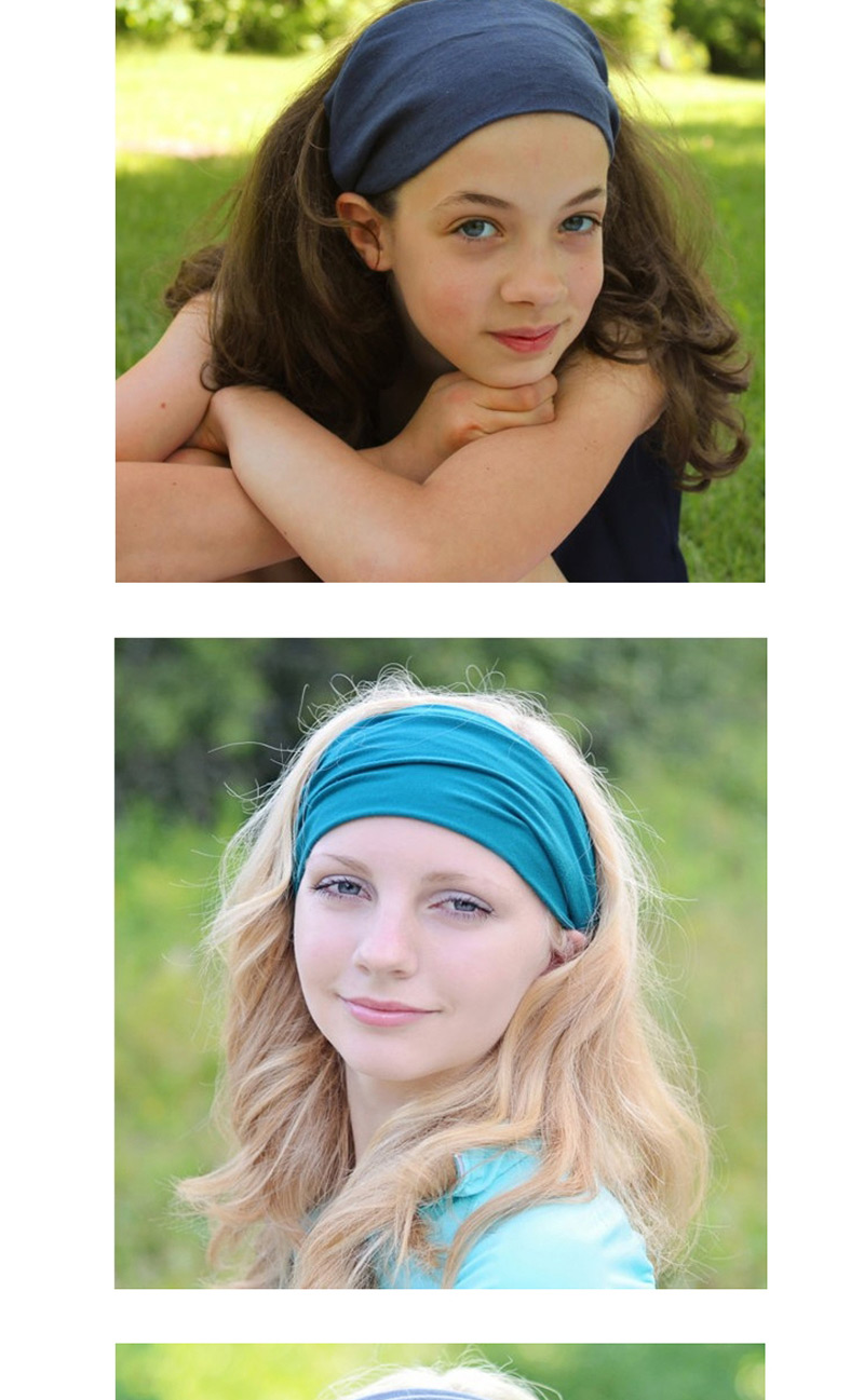 Fashion Lake Blue Solid Color Cotton Wide-brimmed Elastic Headband,Hair Ribbons