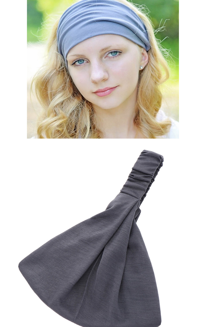 Fashion Khaki Solid Color Cotton Wide-brimmed Elastic Headband,Hair Ribbons
