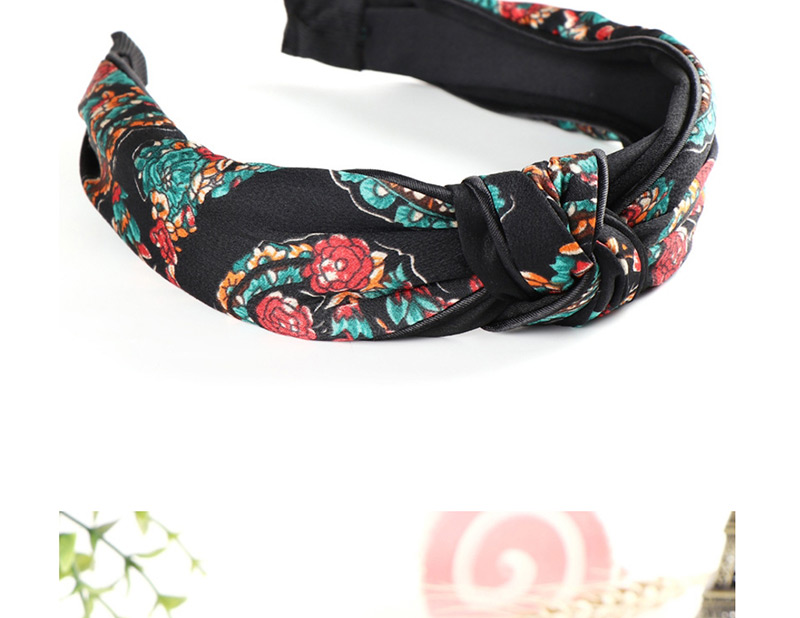 Fashion Black Flowers Cloth Wide-brimmed Plaid Knotted Small Bow Headband,Head Band