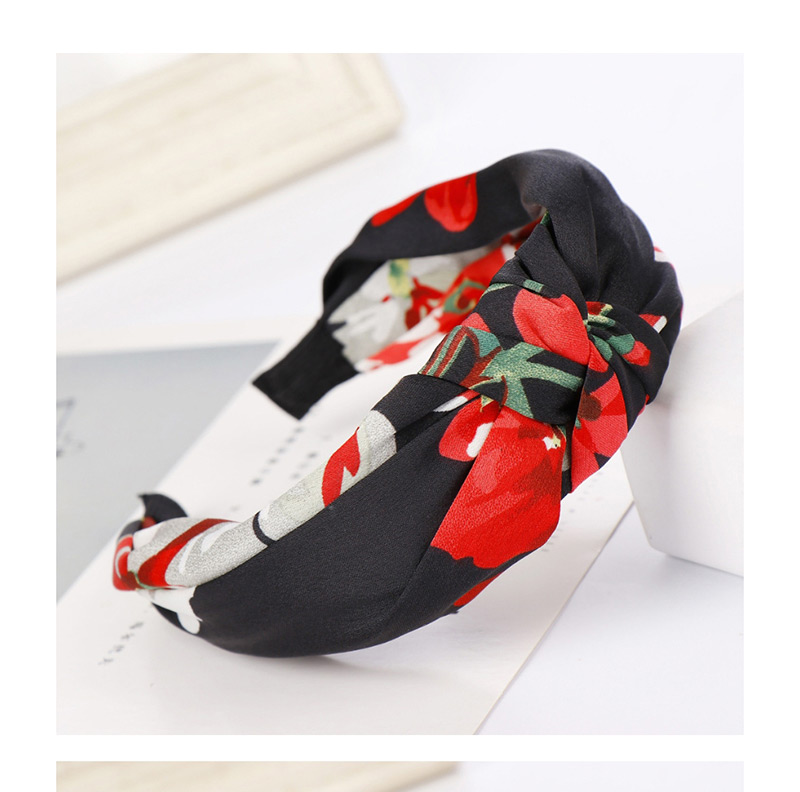 Fashion Big Red Flower Fabric Wide-brimmed Knotted Cross-bow Headband,Head Band