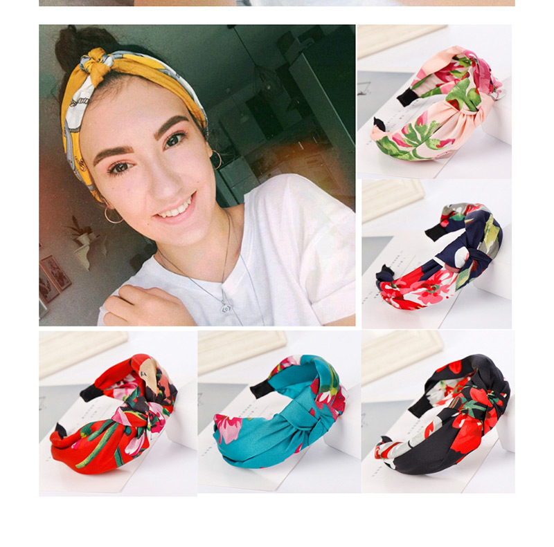 Fashion Lake Blue Flower Fabric Wide-brimmed Knotted Cross-bow Headband,Head Band