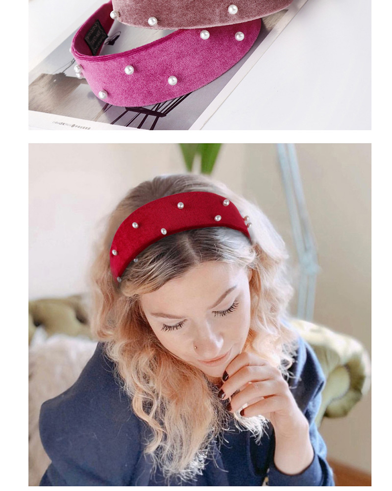 Fashion Red Flannel Flat Nails Pearl Wide-brimmed Headband,Head Band