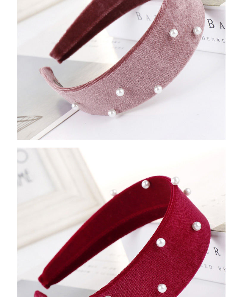 Fashion Red Flannel Flat Nails Pearl Wide-brimmed Headband,Head Band