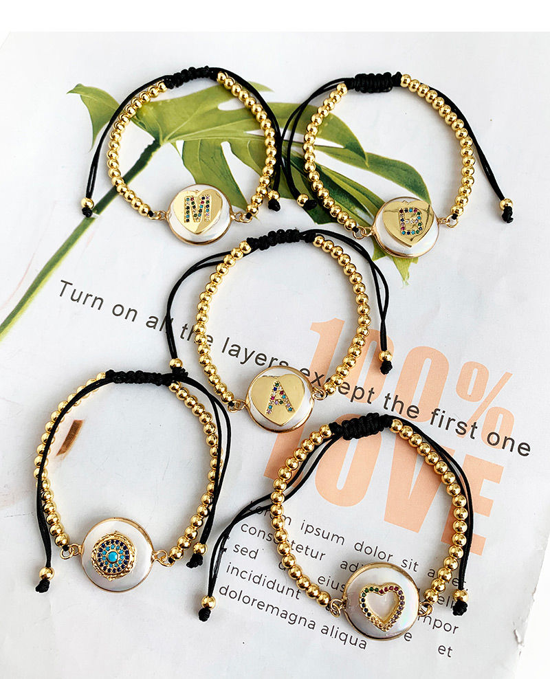 Fashion Mgold Copper Inlaid Zircon Shell Beaded Alphabet Stud Bracelet,Bracelets