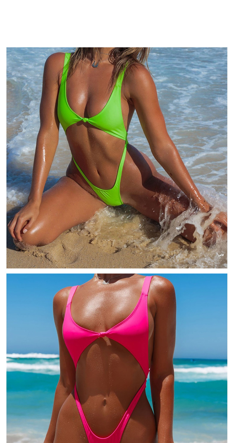 Fashion Fluorescent Rose Gathered Chest Pad One-piece Swimsuit,One Pieces
