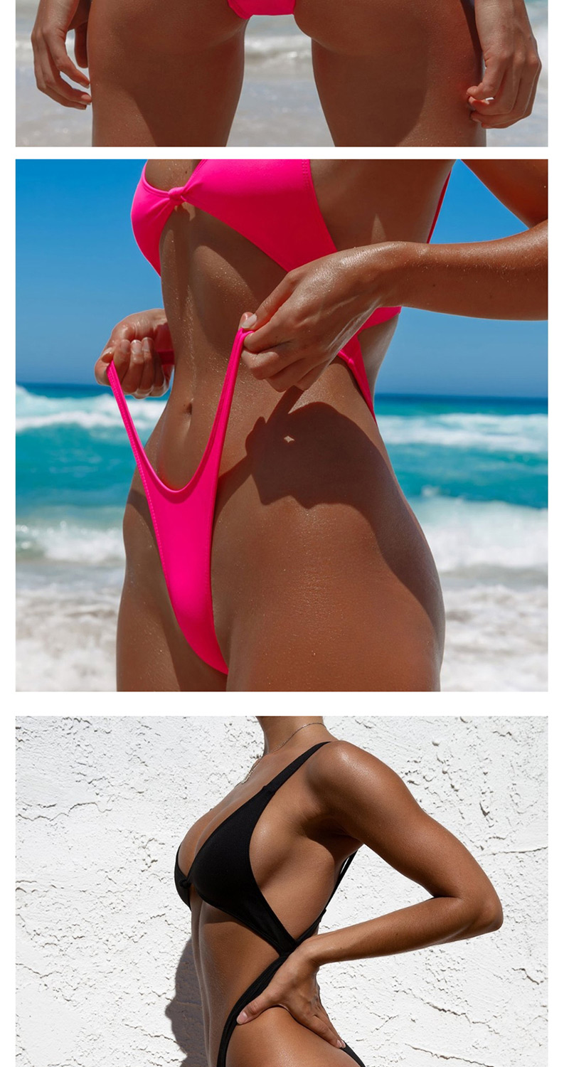 Fashion Fluorescent Rose Gathered Chest Pad One-piece Swimsuit,One Pieces