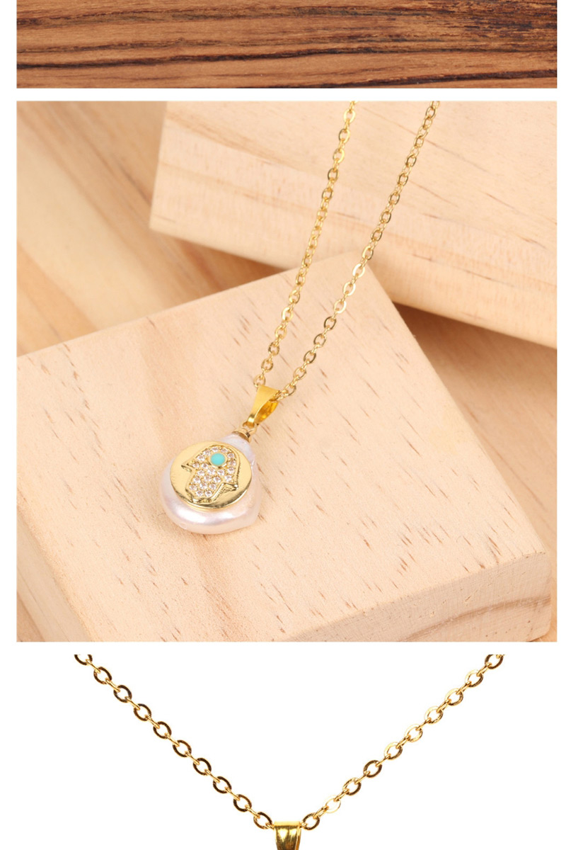 Fashion Gold Pearl Palm Stainless Steel Necklace,Necklaces