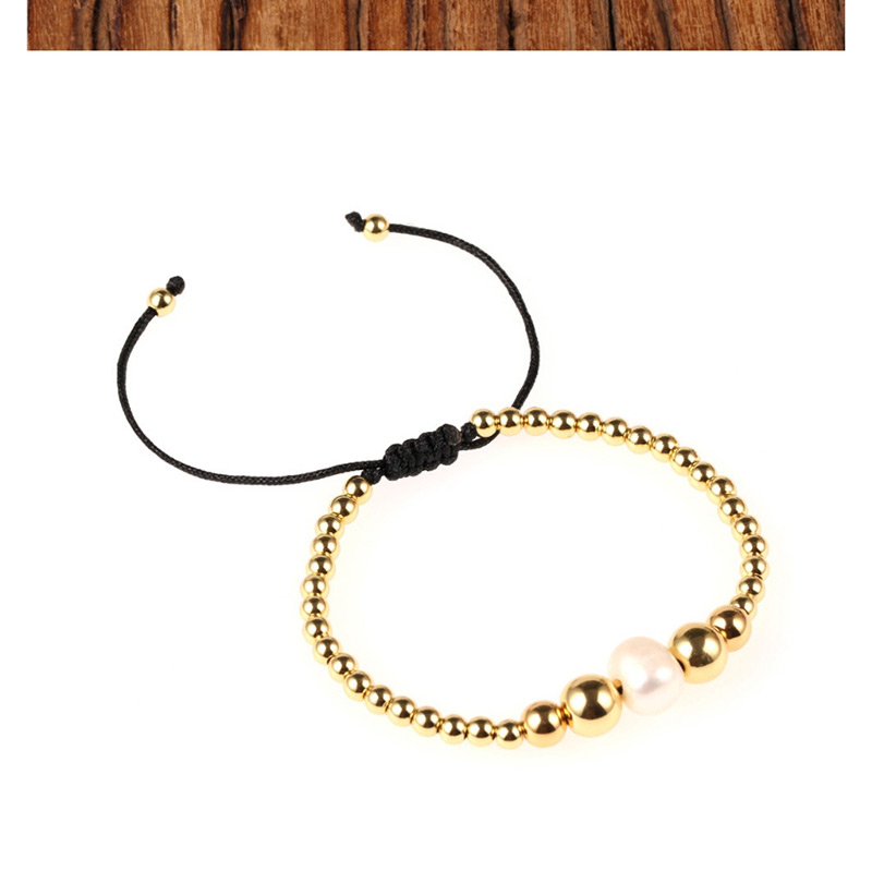 Fashion Rose Gold Gold Plated Solid Copper Bead Adjustable Weave Freshwater Pearl Bracelet,Bracelets