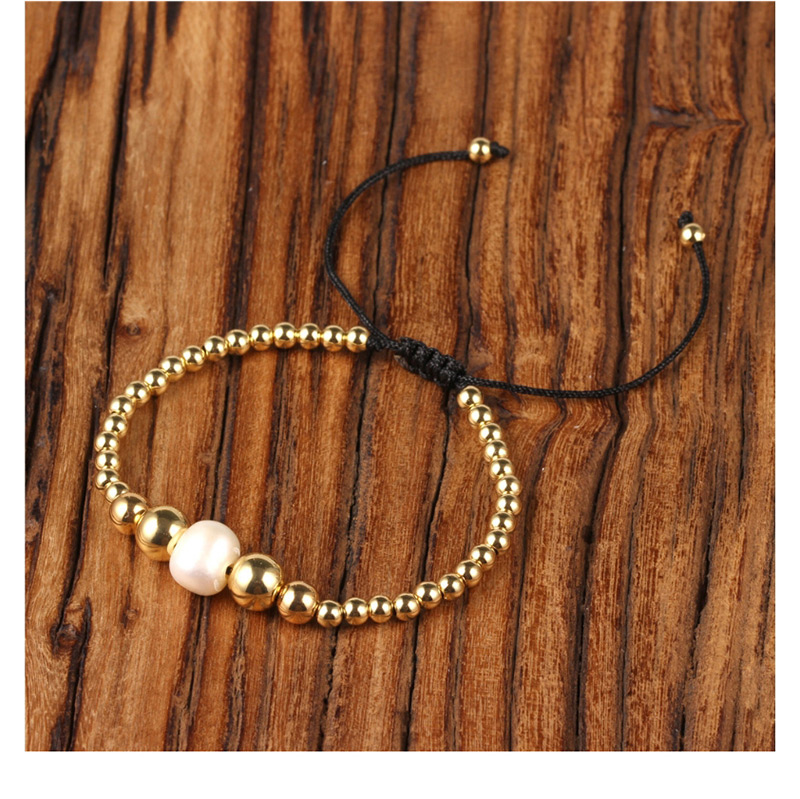 Fashion Gold Gold Plated Solid Copper Bead Adjustable Weave Freshwater Pearl Bracelet,Bracelets